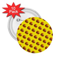 Vector Burgers, Fast Food Sandwitch Pattern At Yellow 2 25  Buttons (10 Pack)  by Casemiro
