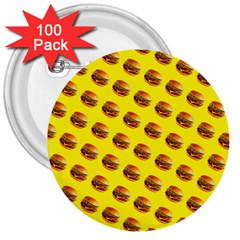Vector Burgers, Fast Food Sandwitch Pattern At Yellow 3  Buttons (100 Pack)  by Casemiro