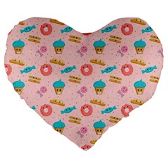 Funny Sweets With Teeth Large 19  Premium Flano Heart Shape Cushions by SychEva