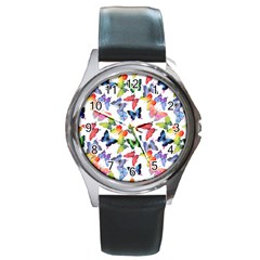 Bright Butterflies Circle In The Air Round Metal Watch by SychEva