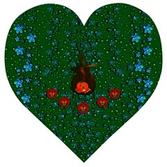 Halloween Pumkin Lady In The Rain Wooden Puzzle Heart by pepitasart