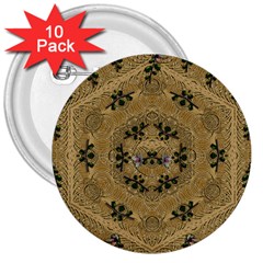 Wood Art With Beautiful Flowers And Leaves Mandala 3  Buttons (10 Pack)  by pepitasart