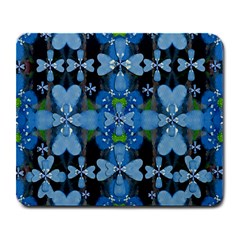 Rare Excotic Blue Flowers In The Forest Of Calm And Peace Large Mousepads by pepitasart