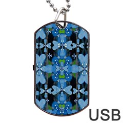 Rare Excotic Blue Flowers In The Forest Of Calm And Peace Dog Tag Usb Flash (one Side) by pepitasart