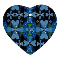 Rare Excotic Blue Flowers In The Forest Of Calm And Peace Heart Ornament (two Sides) by pepitasart
