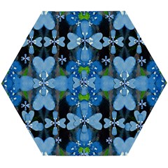 Rare Excotic Blue Flowers In The Forest Of Calm And Peace Wooden Puzzle Hexagon by pepitasart