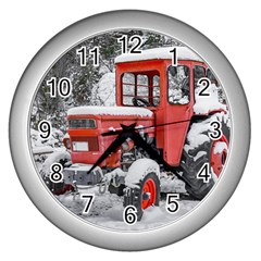 Tractor Parked, Olympus Mount National Park, Greece Wall Clock (silver) by dflcprintsclothing