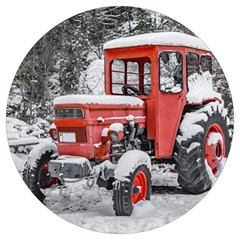 Tractor Parked, Olympus Mount National Park, Greece Round Trivet by dflcprintsclothing