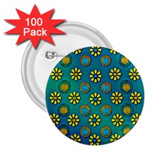 Yellow And Blue Proud Blooming Flowers 2 25  Buttons (100 Pack)  by pepitasart