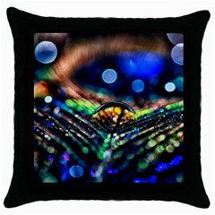 Peacock Feather Drop Throw Pillow Case (black) by artworkshop