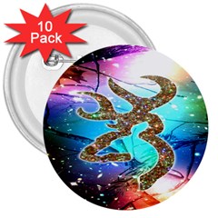 Browning Deer Glitter Galaxy 3  Buttons (10 Pack)  by artworkshop