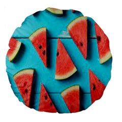 Watermelon Blue Background Large 18  Premium Round Cushions by artworkshop