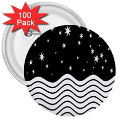 Black And White Waves And Stars Abstract Backdrop Clipart 3  Buttons (100 Pack)  by Amaryn4rt