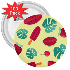 Watermelon Leaves Cherry Background Pattern 3  Buttons (100 Pack)  by nate14shop