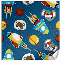 Seamless-pattern-vector-with-spacecraft-funny-animals-astronaut Canvas 16  X 16  by Jancukart