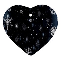 Snowflakes,white,black Ornament (heart) by nateshop