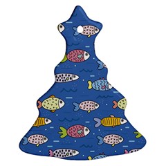 Sea Fish Blue Submarine Animals Christmas Tree Ornament (two Sides) by Amaryn4rt