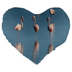 Flamingo Birds Plumage Sea Water Animal Exotic Large 19  Premium Heart Shape Cushions by artworkshop