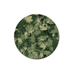 Green Leaves Camouflage Pattern Rubber Round Coaster (4 Pack) by Wegoenart