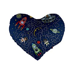 Illustration Cat Space Astronaut Rocket Maze Standard 16  Premium Heart Shape Cushions by Ravend