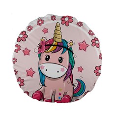 Cartoon Unicorn Fantasy Standard 15  Premium Round Cushions by Jancukart