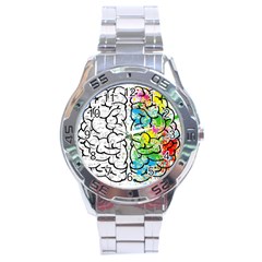 Brain Mind Psychology Idea Drawing Stainless Steel Analogue Watch by Wegoenart