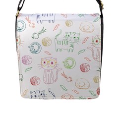 Cats And Food Doodle Seamless Pattern Flap Closure Messenger Bag (l) by danenraven