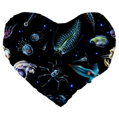 Colorful Abstract Pattern Consisting Glowing Lights Luminescent Images Marine Plankton Dark Large 19  Premium Flano Heart Shape Cushions by Ravend