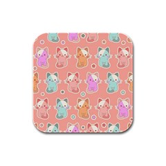 Cute-kawaii-kittens-seamless-pattern Rubber Square Coaster (4 Pack) by Jancukart
