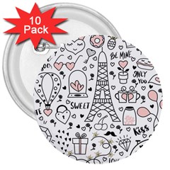 Big Collection With Hand Drawn Object Valentine Day 3  Buttons (10 Pack)  by Wegoenart