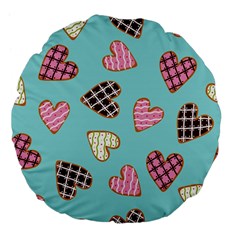 Seamless-pattern-with-heart-shaped-cookies-with-sugar-icing Large 18  Premium Flano Round Cushions by Wegoenart