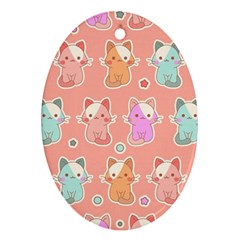 Cute Kawaii Kittens Seamless Pattern Oval Ornament (two Sides) by Wegoenart