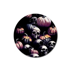 Halloween Party Skulls, Demonic Pumpkins Pattern Rubber Round Coaster (4 Pack) by Casemiro