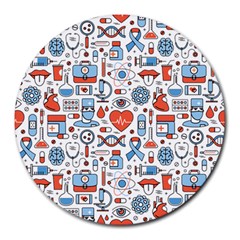 Medical Icons Square Seamless Pattern Round Mousepad by Jancukart