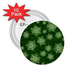 Snowflakes And Star Patterns Green Snow 2 25  Buttons (10 Pack)  by artworkshop