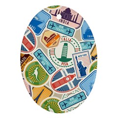 Travel Pattern Immigration Stamps Stickers With Historical Cultural Objects Travelling Visa Immigran Ornament (oval) by Pakemis