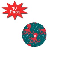 Cute Smiling Red Octopus Swimming Underwater 1  Mini Buttons (10 Pack)  by Pakemis