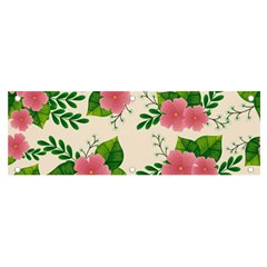 Cute-pink-flowers-with-leaves-pattern Banner And Sign 6  X 2  by Pakemis