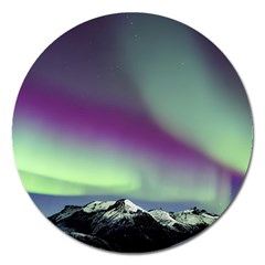 Aurora Stars Sky Mountains Snow Aurora Borealis Magnet 5  (round) by Uceng
