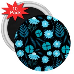 Flower Nature Blue Black Art Pattern Floral 3  Magnets (10 Pack)  by Uceng