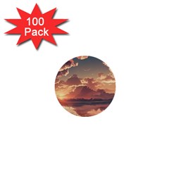 Sunset River Sky Clouds Nature Nostalgic Mountain 1  Mini Buttons (100 Pack)  by Uceng