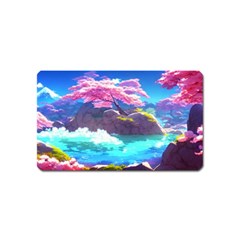 Fantasy Japan Mountains Cherry Blossoms Nature Magnet (name Card) by Uceng