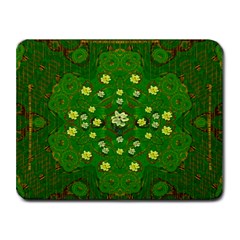 Lotus Bloom In Gold And A Green Peaceful Surrounding Environment Small Mousepad by pepitasart