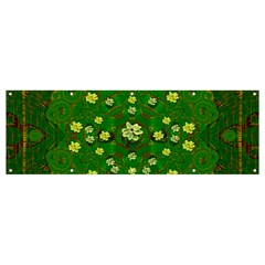 Lotus Bloom In Gold And A Green Peaceful Surrounding Environment Banner And Sign 12  X 4  by pepitasart
