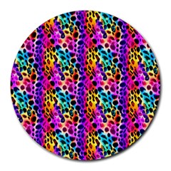Rainbow Leopard Round Mousepad by DinkovaArt