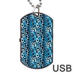 Blue Leopard Dog Tag Usb Flash (one Side) by DinkovaArt
