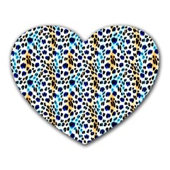 Blue Beige Leopard Heart Mousepad by DinkovaArt