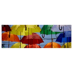 Umbrellas Colourful Banner And Sign 12  X 4  by artworkshop