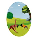 Mother And Daughter Yoga Art Celebrating Motherhood And Bond Between Mom And Daughter. Oval Ornament (Two Sides) Back