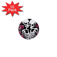 Black And White Rose Sugar Skull 1  Mini Buttons (10 Pack)  by GardenOfOphir